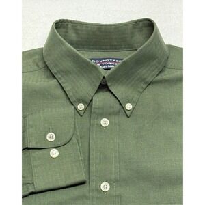 Roundtree & Yorke Button Down Shirt Mens L Green‎ Herringbone Easy Care Casual